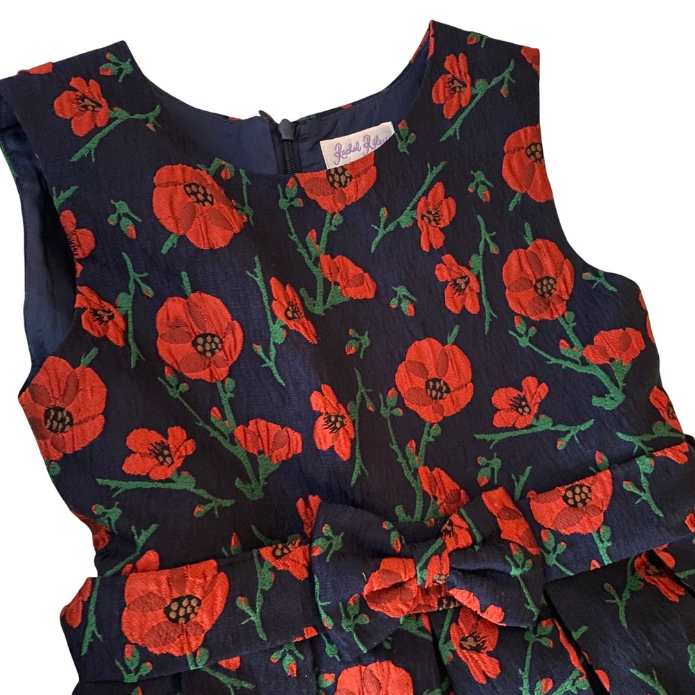 Rachel Riley Navy Blue Poppy Print Dress With Bow Girls 8 Floral Party Dance
